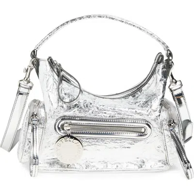 Stella Mccartney Small Dartmoor Crinkled Metallic Faux Leather Shoulder Bag In White