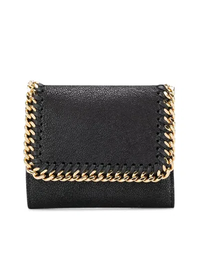 Stella Mccartney Small Flap Wallet Eco Shaggy Deer W/gold Color Chain In Black