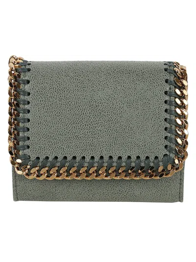 Stella Mccartney Small Flap Wallet Eco Shaggy Deer W/gold Color Chain In Stone Green