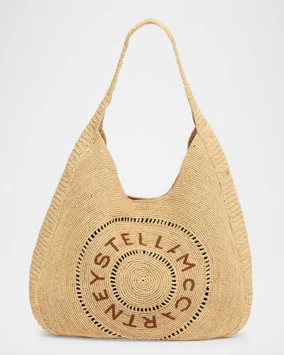 Stella Mccartney Small Logo Crochet Raffia Hobo Bag