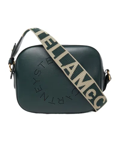 Stella Mccartney Small Perforated-logo Camera Bag In Green