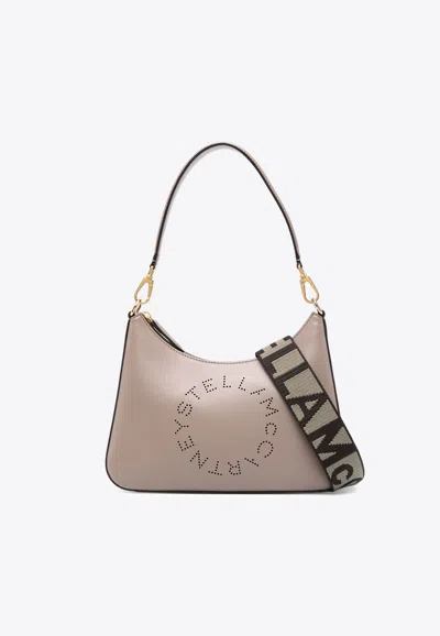 Stella Mccartney Small Perforated Logo Shoulder Bag In Beige