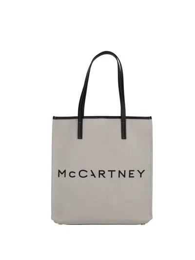 Stella Mccartney Smc Canvas Large Tote Bag In Beige