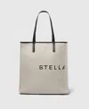 Stella Mccartney Smc Canvas Large Tote Bag In Ecru And Black
