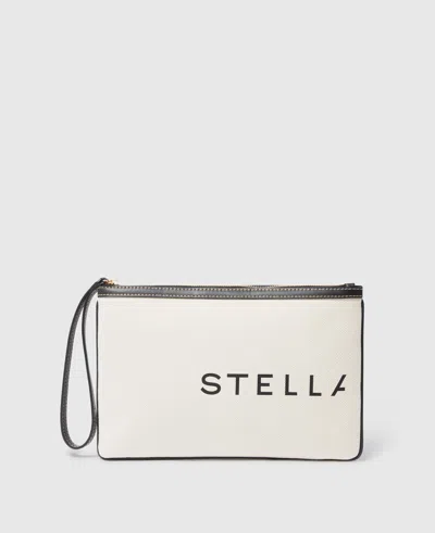 Stella Mccartney Smc Canvas Pouch In Ecru And Black