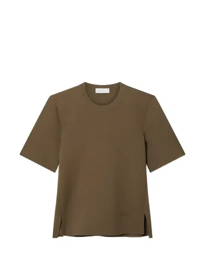 Stella Mccartney Smc Embroidered Side-slit T-shirt In Brown
