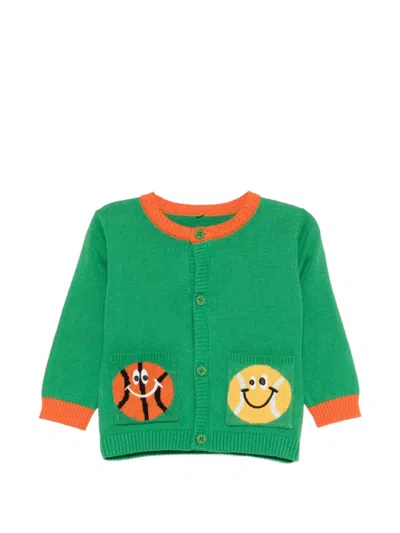 Stella Mccartney Babies' Smile-face Appliquéd Cardigan In Green