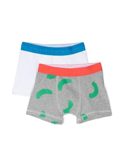 Stella Mccartney Kids' Smile-print Logo Waistband Boxers In Grey