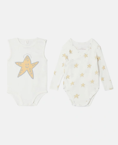 Stella Mccartney Kids' Smiling Stella Star Print Bodysuit And Sleepsuit Set In Ivory/yellow