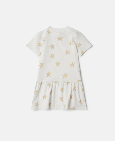 Stella Mccartney Kids' Smiling Stella Star Print Frilled Dress In Ivory/yellow