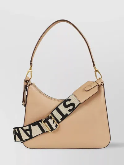 Stella Mccartney Smooth Leather Shoulder Bag With Canvas Strap In Brown