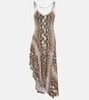 Stella Mccartney Snake-effect Asymmetrical Midi Dress In Brown