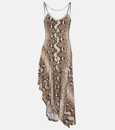 Stella Mccartney Snake-effect Asymmetrical Midi Dress In Brown