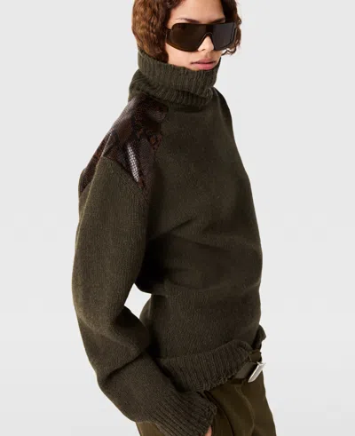 Stella Mccartney Snake Panel Turtleneck Jumper In Brown