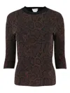 Stella Mccartney Textured Snake Jacquard Elbow-sleeve Top In Brown