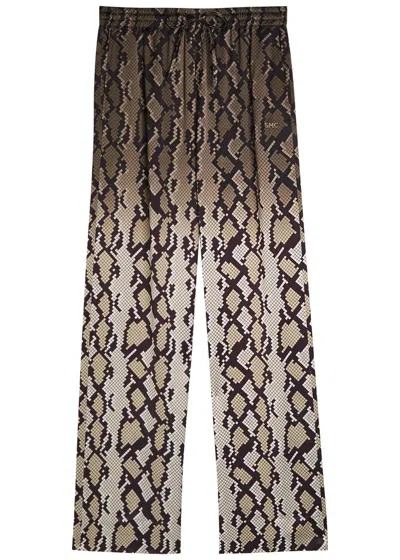 Stella Mccartney Snake Print Satin Pyjama Trousers In Brown