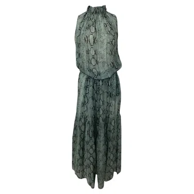 Stella Mccartney Snakeskin Print Midi Dress In Green Silk