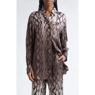 Stella Mccartney Snakeskin Print Satin Button-up Shirt In Animal Print