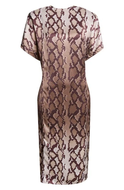 Stella Mccartney Snakeskin Print Satin Midi Dress In Brown