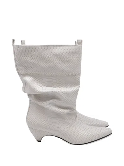 Pre-owned Stella Mccartney Snakeskin-embossed Mid-calf Boots In Neutral