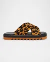 Stella Mccartney Leopard Print Crossed Straps Flat Sandals In Leo