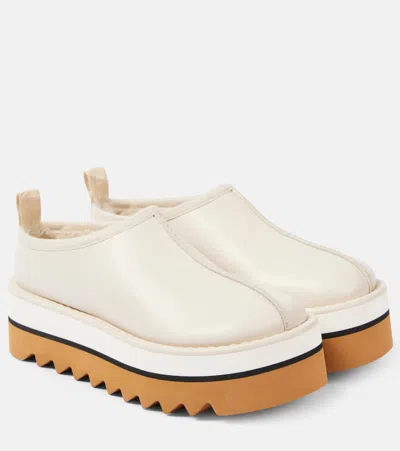 Stella Mccartney Sneak-elyse Faux Fur-lined Faux Leather Mules In Neutral