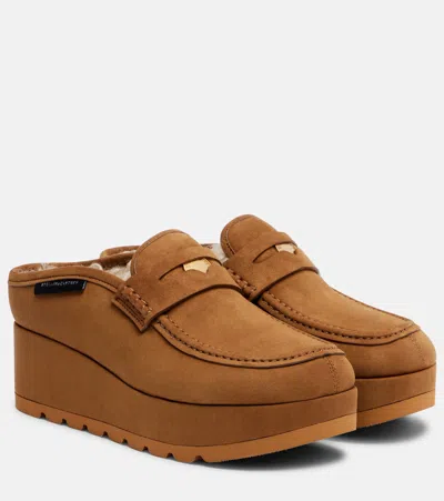 Stella Mccartney Sneak-elyse Faux Suede Wedge Mules In Brown