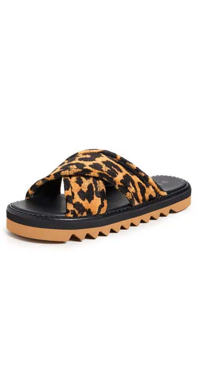 Stella Mccartney Leopard Print Crossed Straps Flat Sandals In Brown