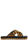 Stella Mccartney Leopard Print Crossed Straps Flat Sandals In Brown
