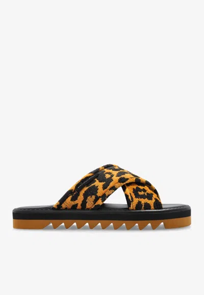 Stella Mccartney Sneak-elyse Leopard Twisted Slides In Brown