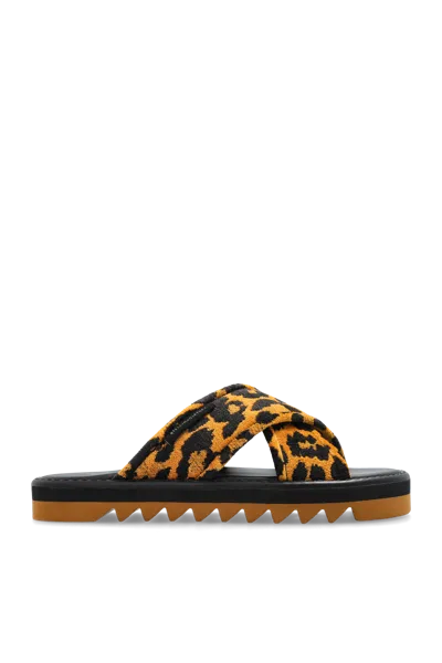 Stella Mccartney Leopard Print Crossed Straps Flat Sandals In Brown