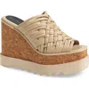 Stella Mccartney Woven Cork Wedge Mules In Ecru