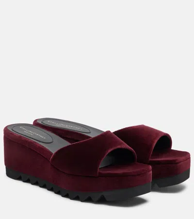 Stella Mccartney Sneak Elyse Velvet Wedge Mules In Burgundy