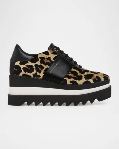 Stella Mccartney Sneak-elyse Ocelot Velvet Toothed-sole Platform Sneakers In Black