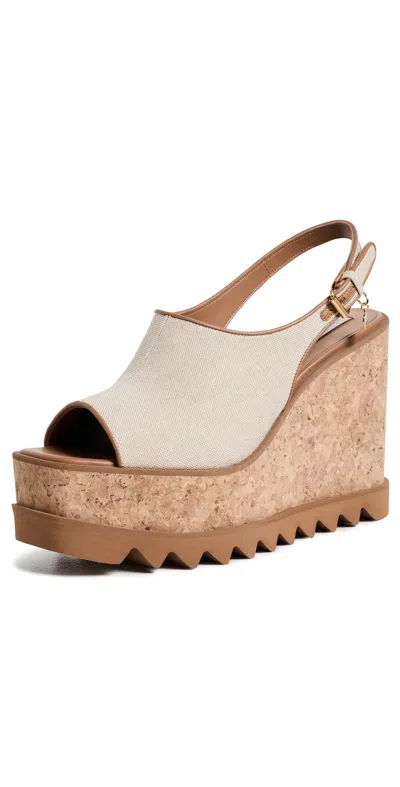 Stella Mccartney Sneakelyse Canvas Slingback Platform Wedge Sandals In Neutral
