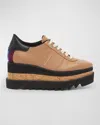 Stella Mccartney Wedge Platform Sneakers Heel Detail In Brown