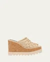 Stella Mccartney Woven Cork Wedge Mules In Ecru