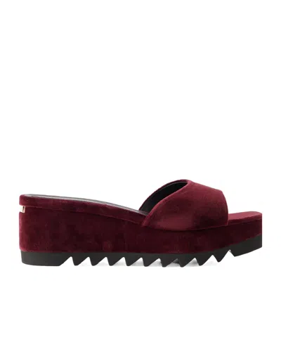 Stella Mccartney Sneakelyse Velvet Wedge Sandals In Burgundy