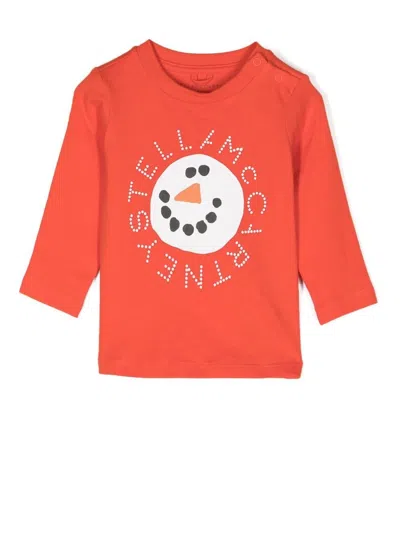 Stella Mccartney Babies' Snowman-print Long-sleeve T-shirt In Rot