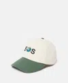 Stella Mccartney Sos Embroidered Baseball Cap In Dune Beige / Amazon Green