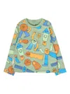 Stella Mccartney Green T-shirt For Baby Boy With Space Print In Green