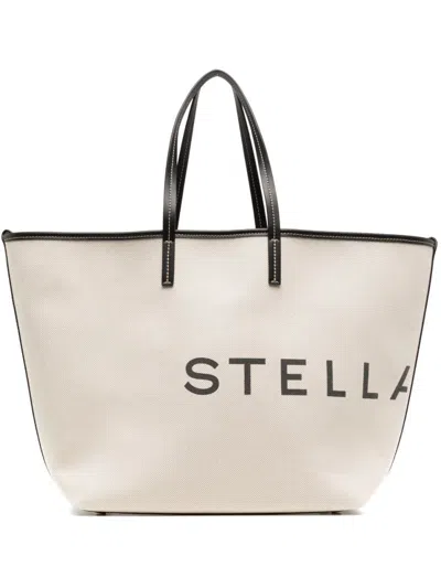 Stella Mccartney Spacious Structured Tote Bag With Bold Logo In Beige