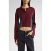 Stella Mccartney Spliced Colorblock Virgin Wool Crop Cardigan In Burgundy