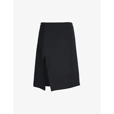 Stella Mccartney Womens Black Split-hem High-rise Wool And Silk-blend Midi Skirt