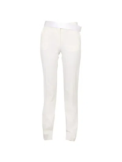 Stella Mccartney Wool Blend Front-pleated Trousers With Satin Belt In White
