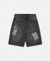 Stella Mccartney Sponge Bob Graphic Denim Shorts In Gray
