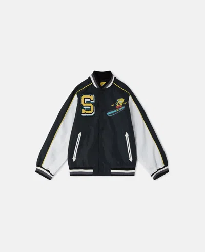 Stella Mccartney Sponge Bob Graphic Varsity Bomber Jacket In Black
