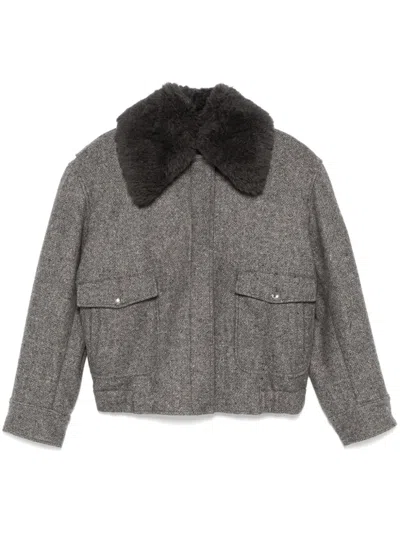 Stella Mccartney Teddy Wool Blend Zipped Jacket In Grey