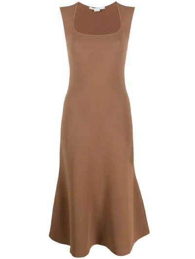 Stella Mccartney Square-neck Sleeveless Flared Dress In Brown
