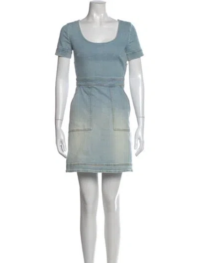 Pre-owned Stella Mccartney Square Neckline Mini Dress In Blue